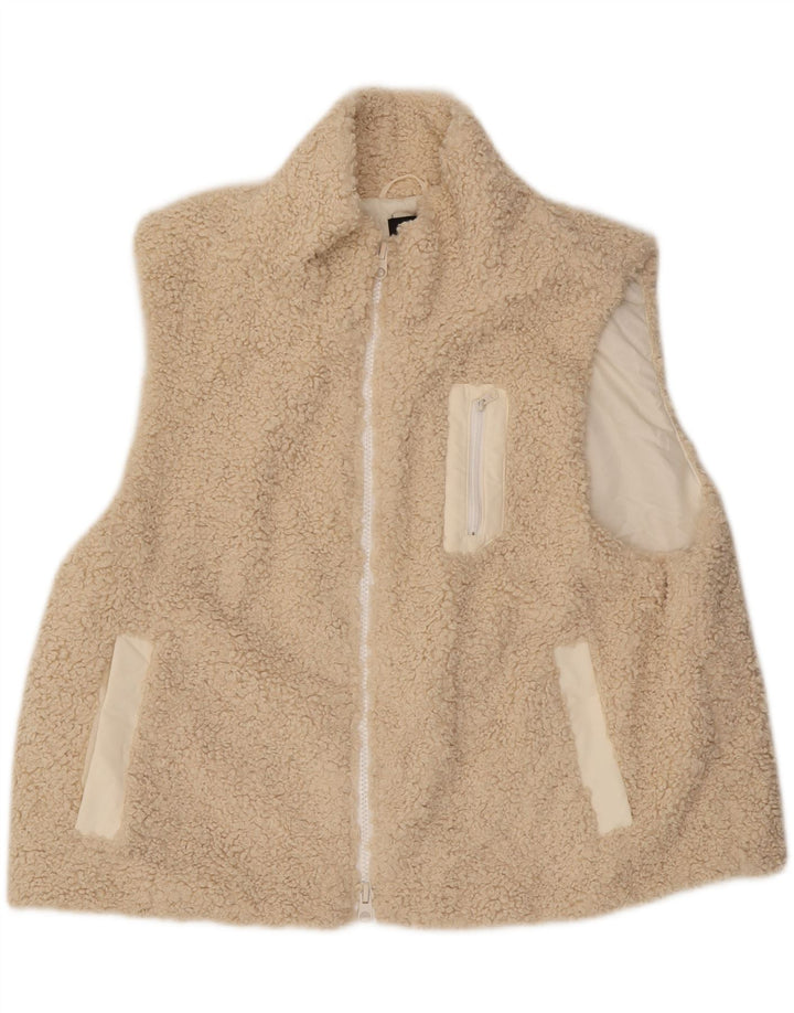 Zara Γυναικεία Oversized Fleece Gilet UK 10 Small Beige Polyester