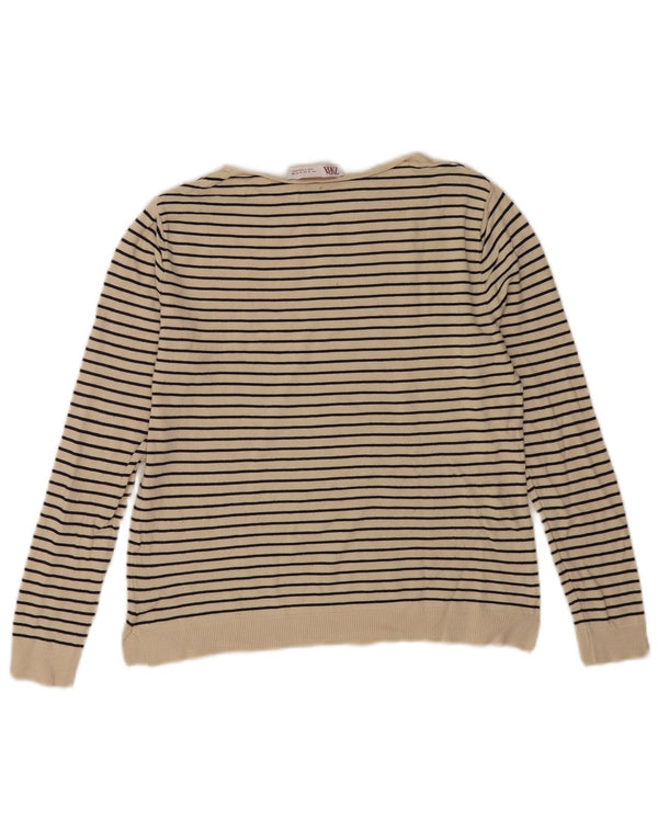 Zara γυναικείο πουλόβερ με λαιμόκοψη UK 10 Small Off White ριγέ
