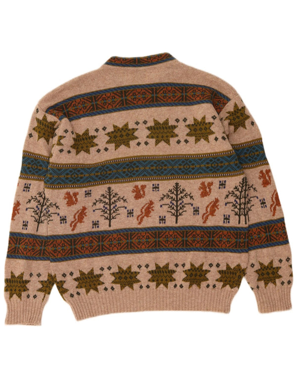 Ανδρικό πουλόβερ Benetton Crew Neck Jumper Medium Beige Fair Isle Wool
