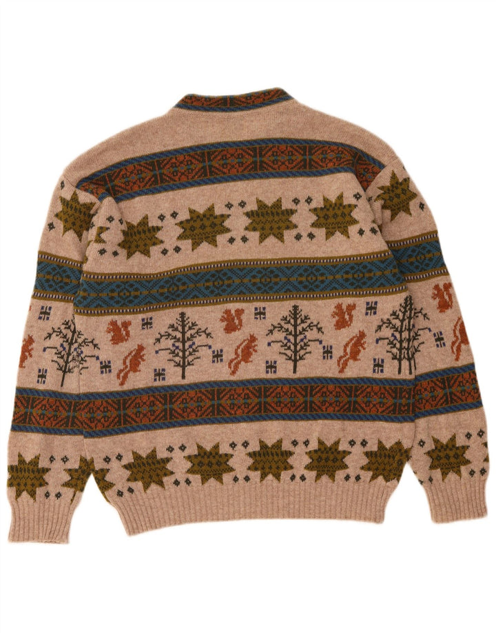 Ανδρικό πουλόβερ Benetton Crew Neck Jumper Medium Beige Fair Isle Wool