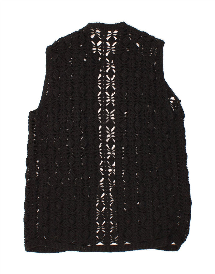VINTAGE Womens Sleeveless Cardigan Sweater UK 12 Medium Black Vintage Vintage and Second-Hand Vintage from Messina Hembry 