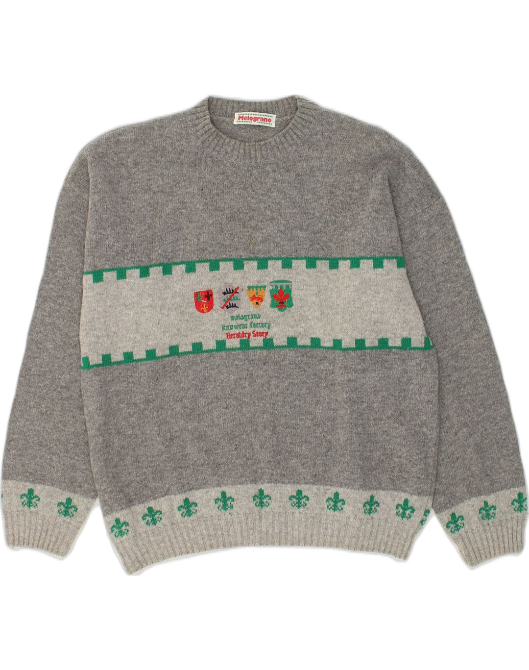 VINTAGE Boys Graphic Crew Neck Jumper Sweater 15-16 Years Grey Geometric | Vintage Vintage | Thrift | Second-Hand Vintage | Used Clothing | Messina Hembry 