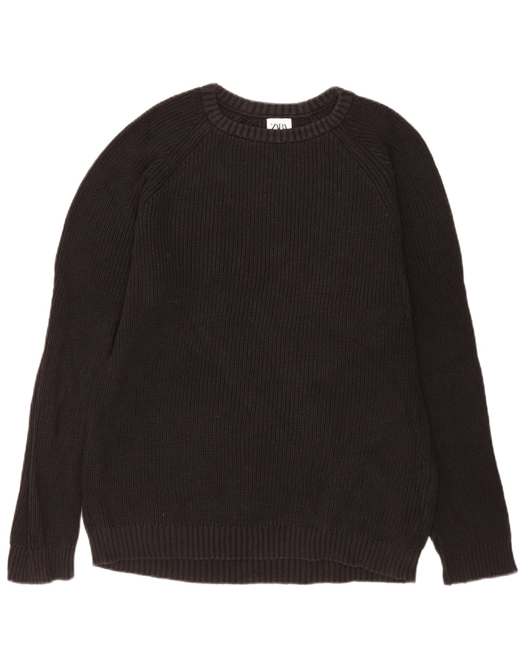 Ανδρικό πουλόβερ Zara Crew Neck Jumper Μεγάλο μαύρο βαμβακερό