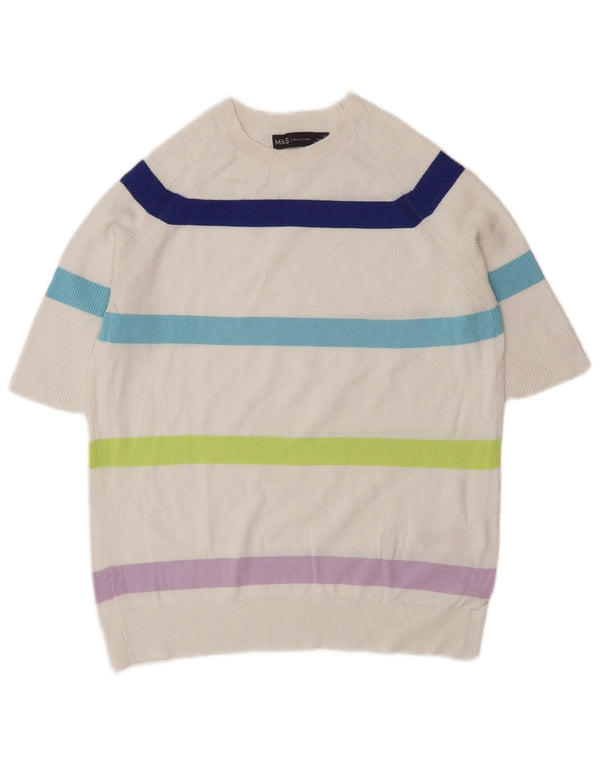 Marks & Spencer Γυναικείο πουλόβερ με λαιμόκοψη UK 10 Small White ριγέ