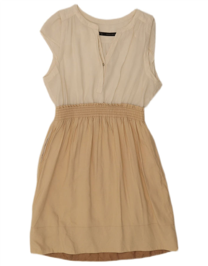 Zara Γυναικείο Βασικό Φόρεμα UK 12 Medium White Colourblock Polyester