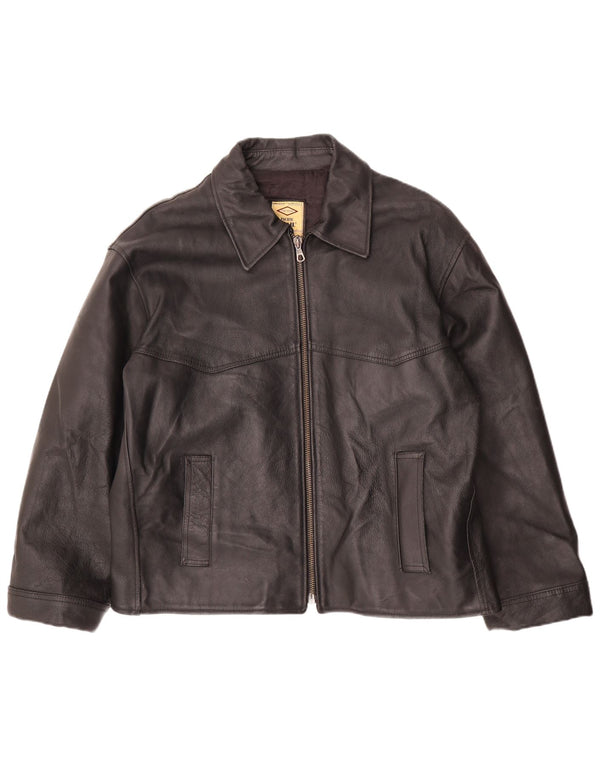 Pacific Trail Mens Leather Jacket UK 44 2XL Black Leather