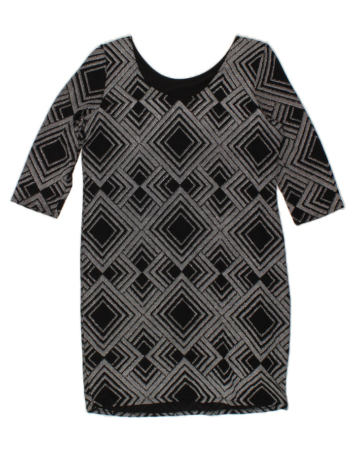 WALLIS Womens Sheath Dress UK 16 Large  Black Argyle/Diamond Nylon Vintage Wallis and Second-Hand Wallis from Messina Hembry 