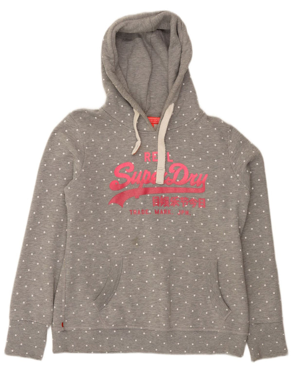 Superdry Γυναικείο γραφικό μπλουζάκι με κουκούλα UK 18 XL Γκρι βαμβακερό πουά