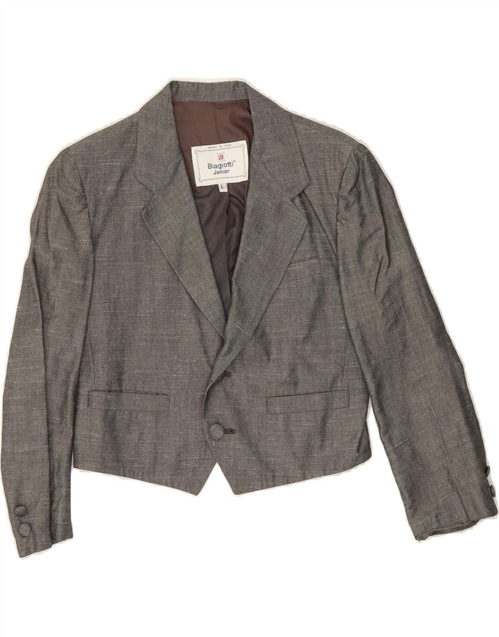 BIAGIOTTI Girls Crop 2 Button Blazer Jacket 9-10 Years Large Grey Flecked Vintage Biagiotti and Second-Hand Biagiotti from Messina Hembry 