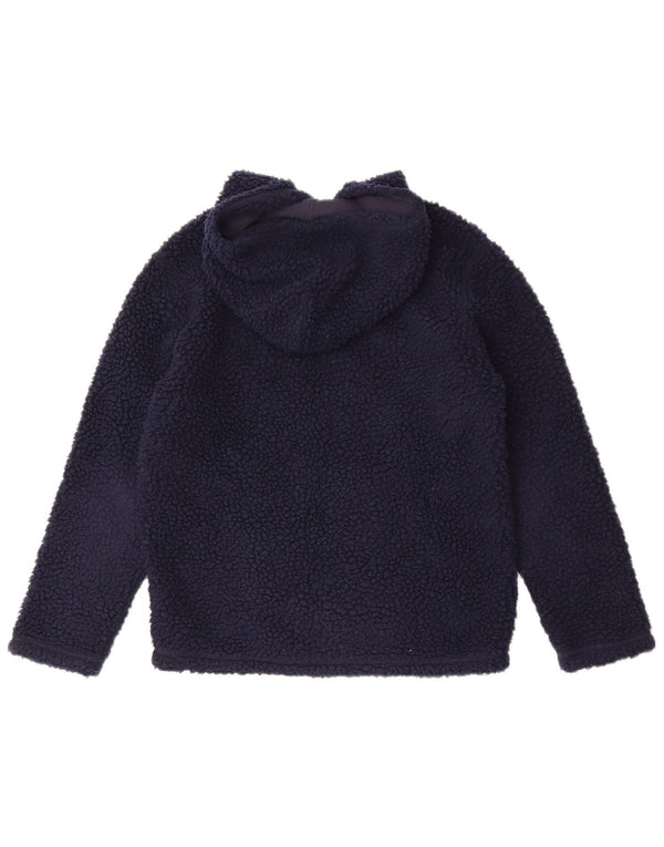 Champion Girls Hooded Zip Neck Fleece Jumper 11-12 Years Large Navy Blue