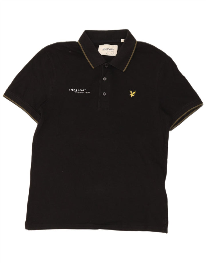 Ανδρικό πουκάμισο πόλο Lyle & Scott, μεσαίο μαύρο βαμβακερό