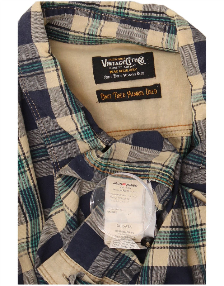 JACK & JONES Ανδρικό φανελένιο πουκάμισο μεσαίο μπλε ναυτικό καρό βαμβακερό
