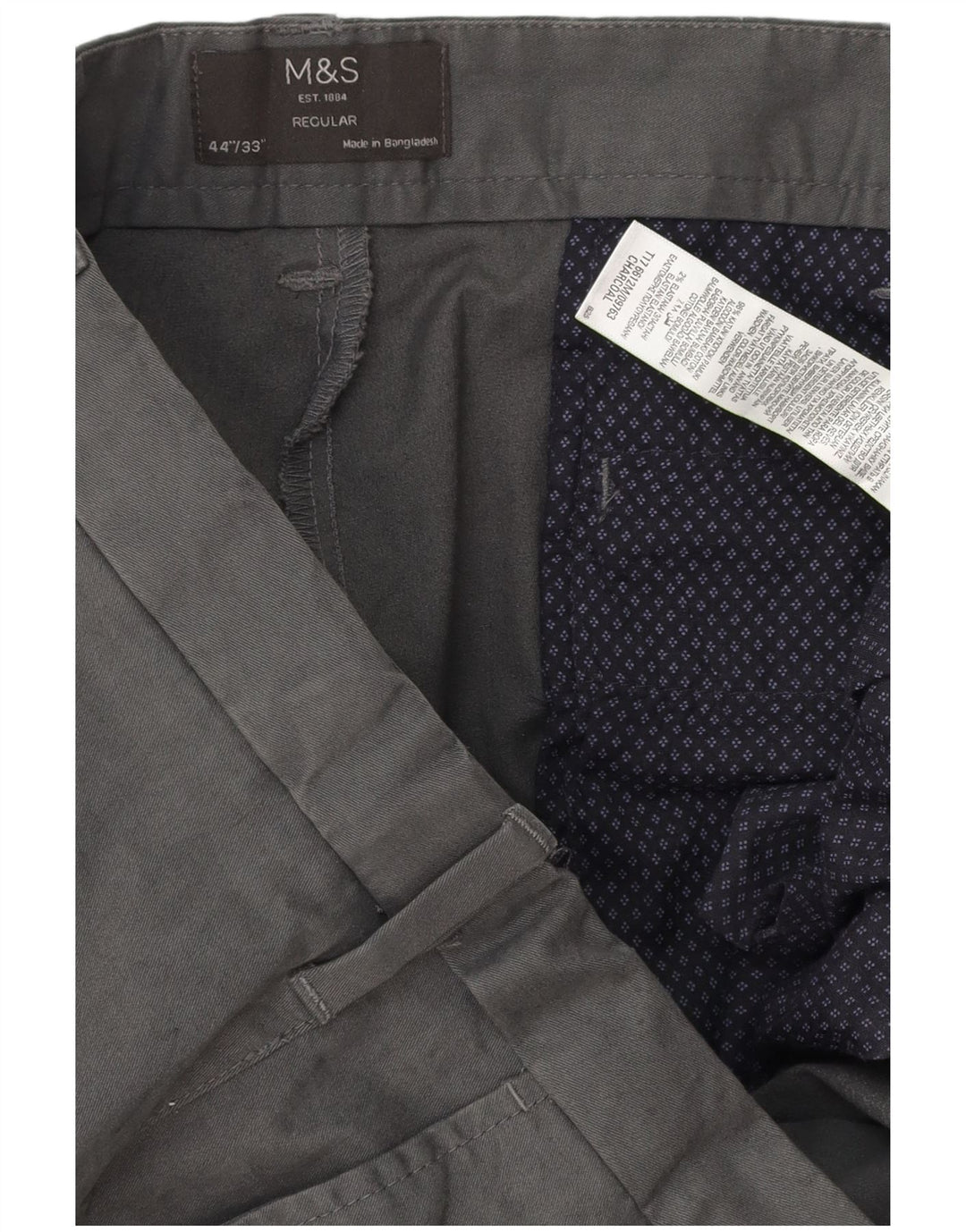 MARKS & SPENCER Ανδρικό παντελόνι Chino με κανονική εφαρμογή W44 L33 Γκρι βαμβακερό