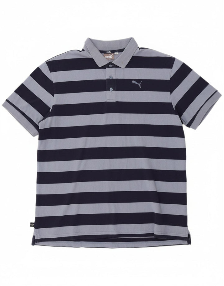 PUMA Mens Polo Shirt XL Blue Striped Cotton