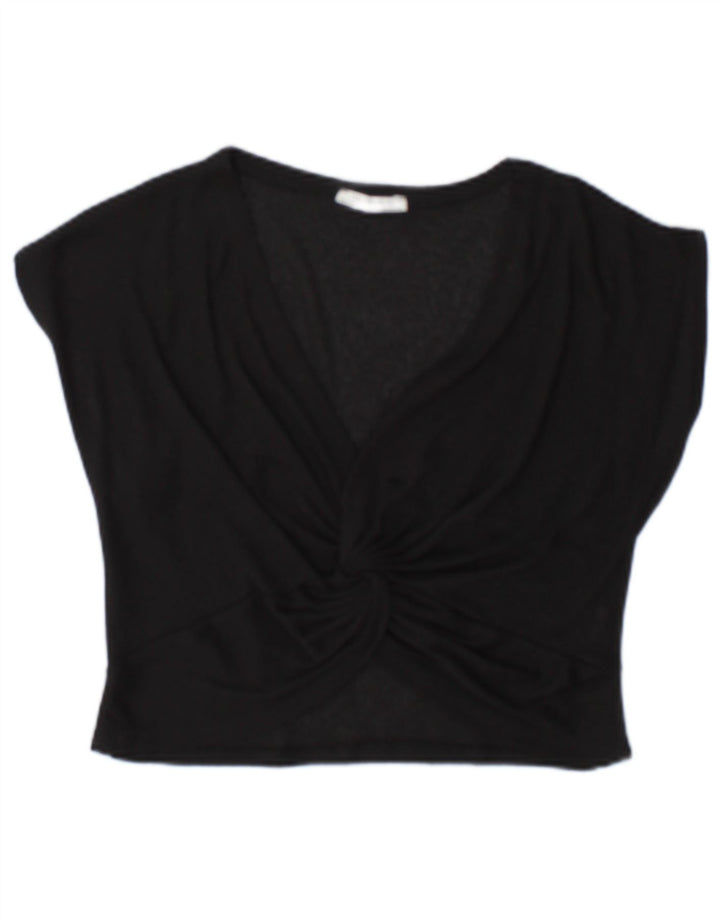 Zara Γυναικεία Μπλούζα Crop Top UK 10 Small Black Polyester