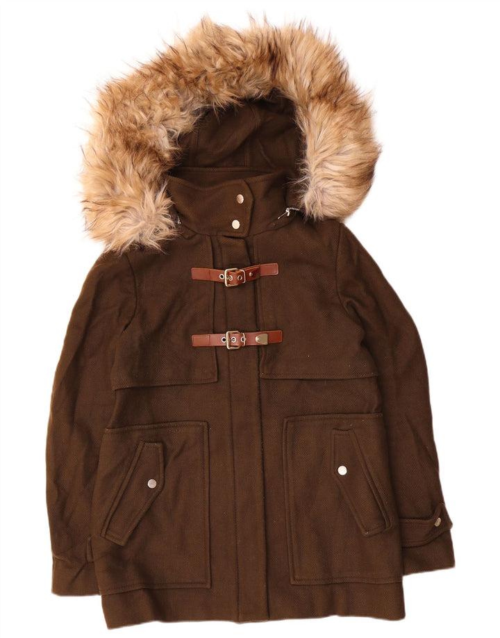 Zara Γυναικείο Μπουφάν με κουκούλα αντιανεμικό UK 14 Medium Khaki Wool