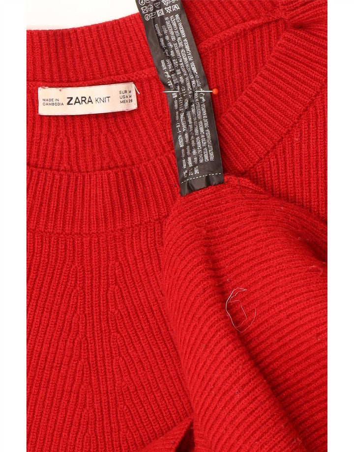 Zara γυναικείο πουλόβερ με λαιμόκαυμα μεγάλου μεγέθους UK 14 Μεσαίο κόκκινο βισκόζη