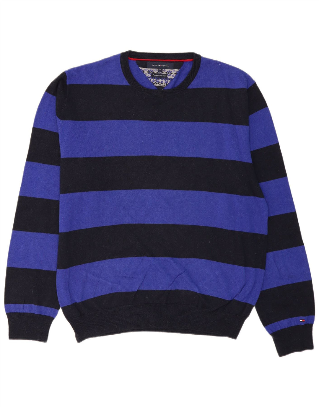 TOMMY HILFIGER Ανδρικό πουλόβερ με λαιμόκοψη 2XL, μαύρο ριγέ βαμβακερό