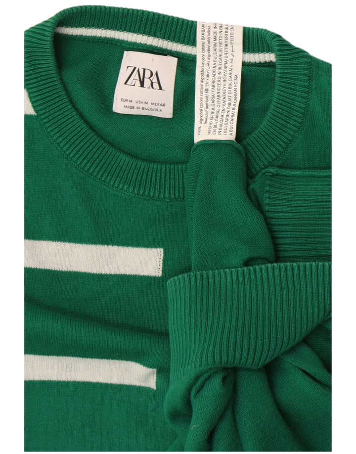 Zara Ανδρικό πουλόβερ με λαιμόκοψη με μεσαίο πράσινο ριγέ βαμβακερό