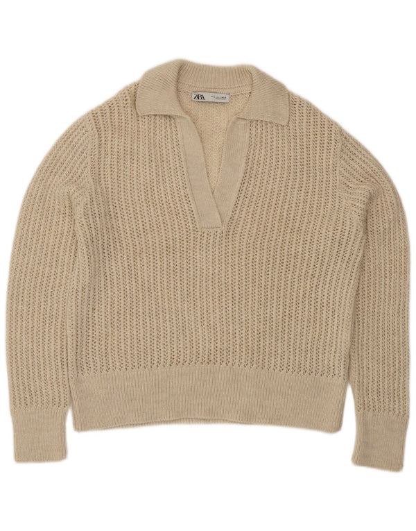 Zara Womens Oversized Polo Neck Jumper Sweater UK 10 Small Beige