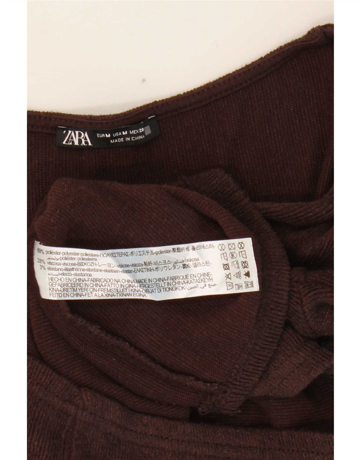Zara Γυναικείο Crop Top Μακρυμάνικο UK 12 Μεσαίου καφέ Πολυεστέρας