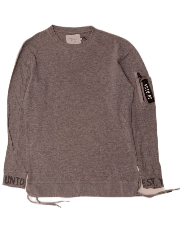 Jack & Jones Ανδρικό γραφικό φούτερ Jumper Μικρό γκρι βαμβακερό