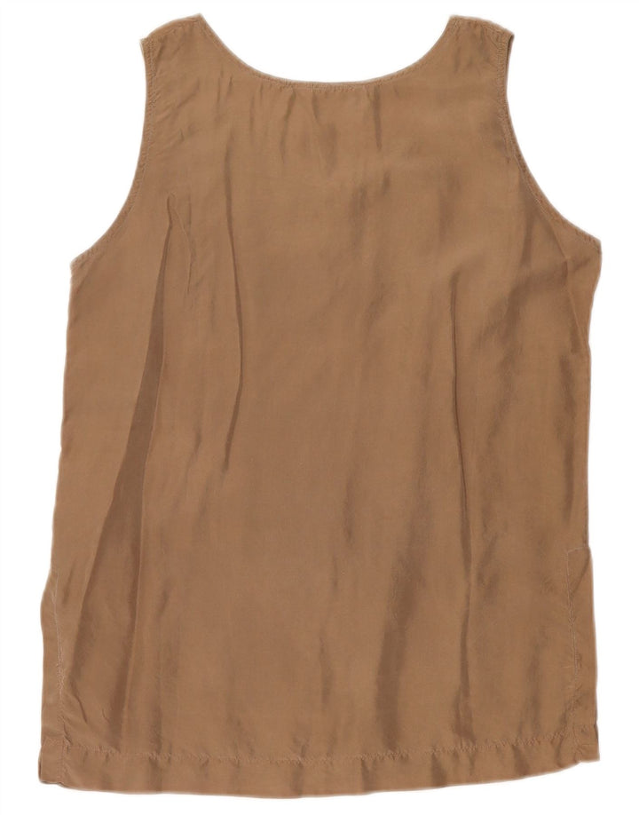 Vintage γυναικεία αμάνικη μπλούζα τοπ UK 10 Small Brown Silk