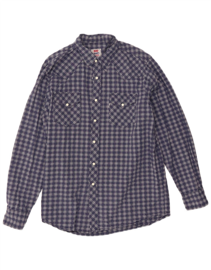 Ανδρικό πουκάμισο Levi's Large Navy Blue Check Cotton