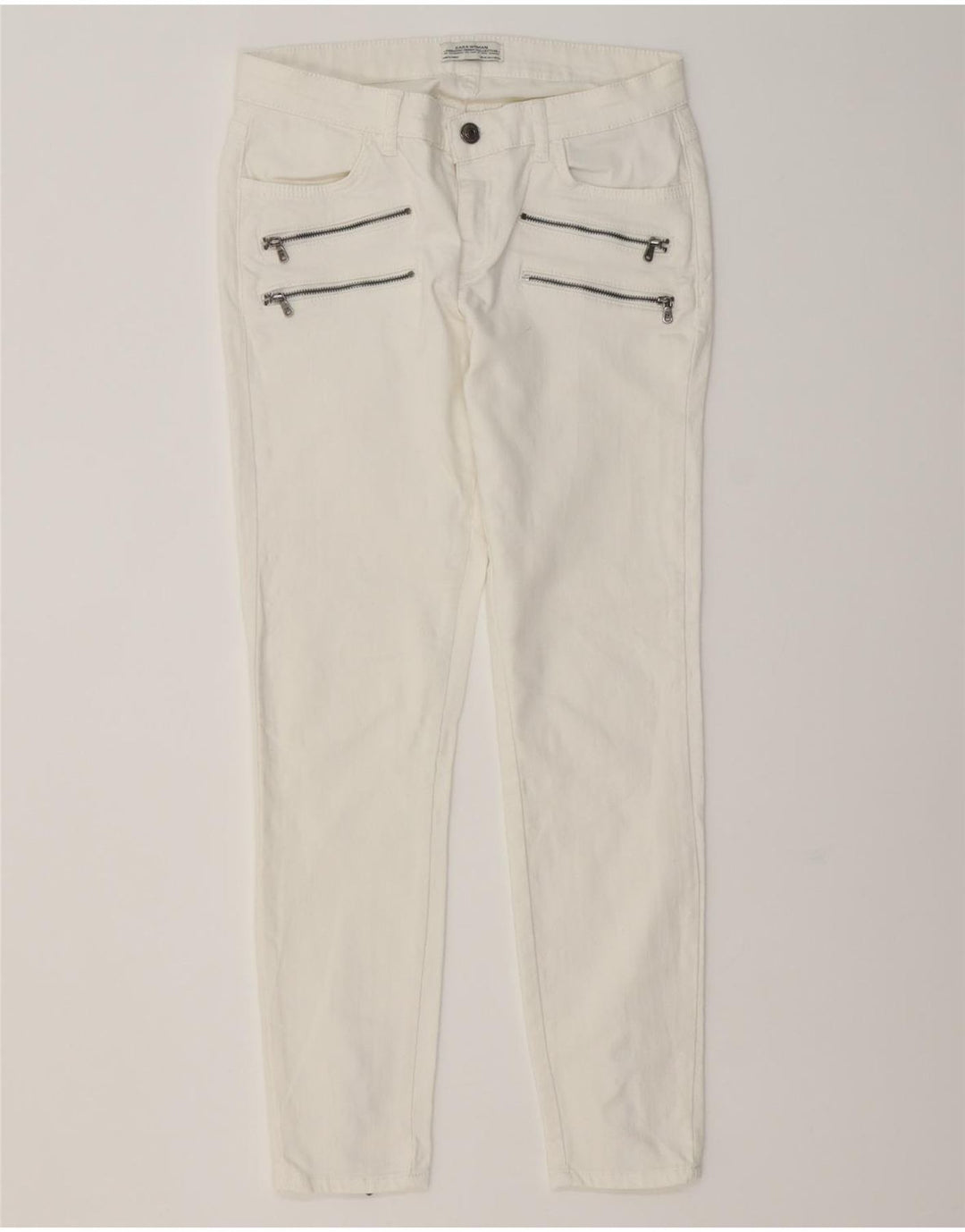 ZARA Γυναικεία Cargo Slim Jeans EU 38 Small W28 L27 Λευκό βαμβακερό