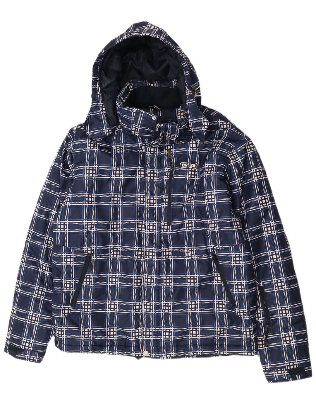 Brugi Ανδρικό μπουφάν με κουκούλα UK 40 Large Navy Blue Check Polyester