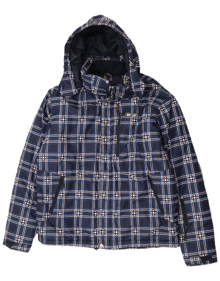 Brugi Ανδρικό μπουφάν με κουκούλα UK 40 Large Navy Blue Check Polyester