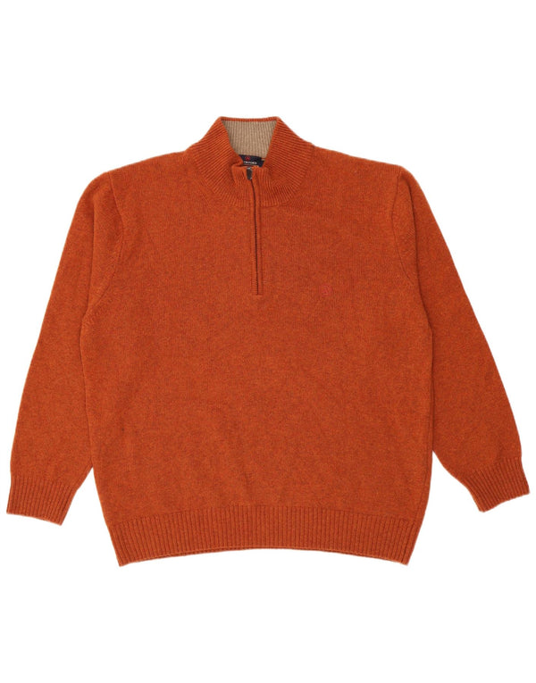 Ivy Oxford Mens Zip Neck Jumper Sweater XL Orange Wool