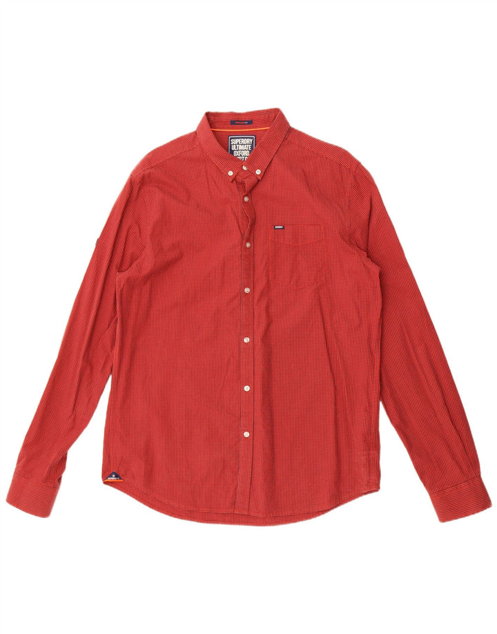 Ανδρικό πουκάμισο κανονικής εφαρμογής Superdry XL Red Gingham Cotton