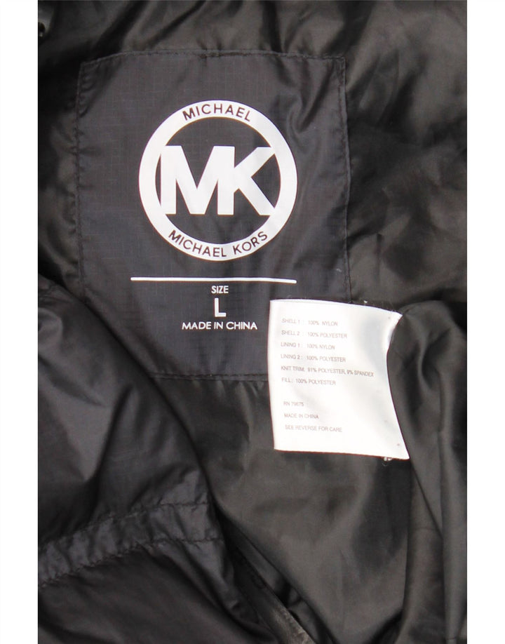 MICHAEL KORS Womens Hooded Padded Jacket UK 16 Large Black Colourblock