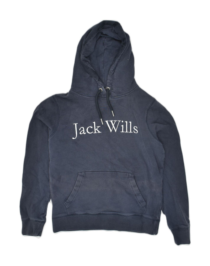 JACK WILLS Womens Graphic Hoodie Jumper UK 8 Small Navy Blue Cotton | Vintage Jack Wills | Thrift | Second-Hand Jack Wills | Used Clothing | Messina Hembry 