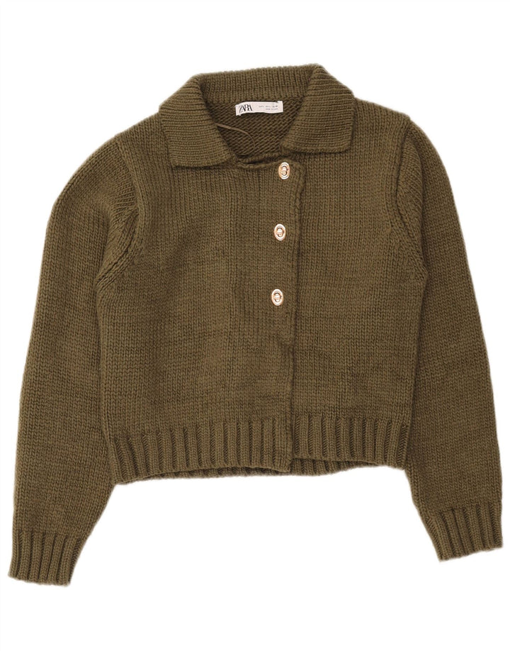 Zara Γυναικεία Ζακέτα Crop UK 16 Large Khaki Polyester
