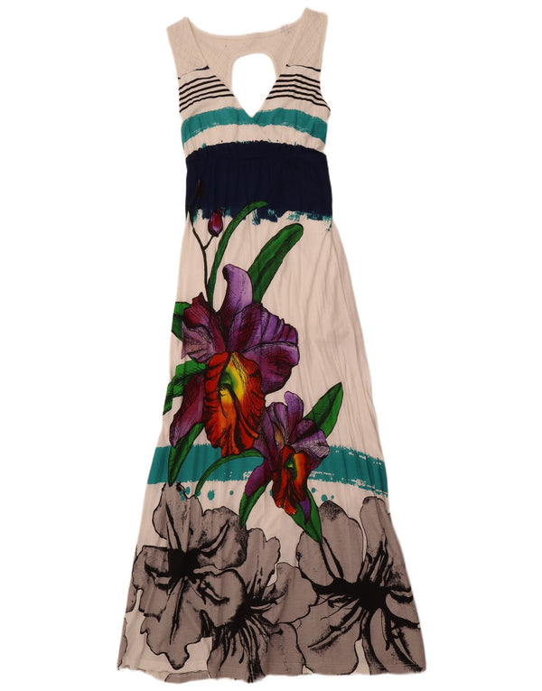 Desigual γυναικείο αμάνικο μάξι φόρεμα UK 8 Small Off White Floral Viscose