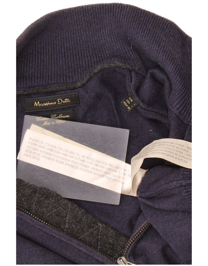 MASSIMO DUTTI Ανδρικό πουλόβερ με λαιμόκοψη με φερμουάρ μεγάλο μπλε βαμβακερό