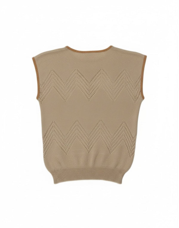 Vintage γυναικείο γιλέκο Tank Top UK 12 Medium Beige Floral Acrylic