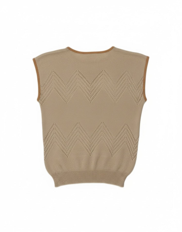 Vintage γυναικείο γιλέκο Tank Top UK 12 Medium Beige Floral Acrylic