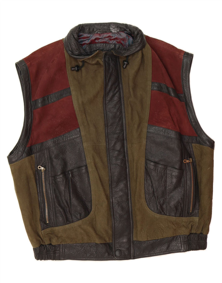 ASGARD Mens Leather Gilet UK 44 2XL Multicoloured Colourblock Vintage Asgard and Second-Hand Asgard from Messina Hembry 