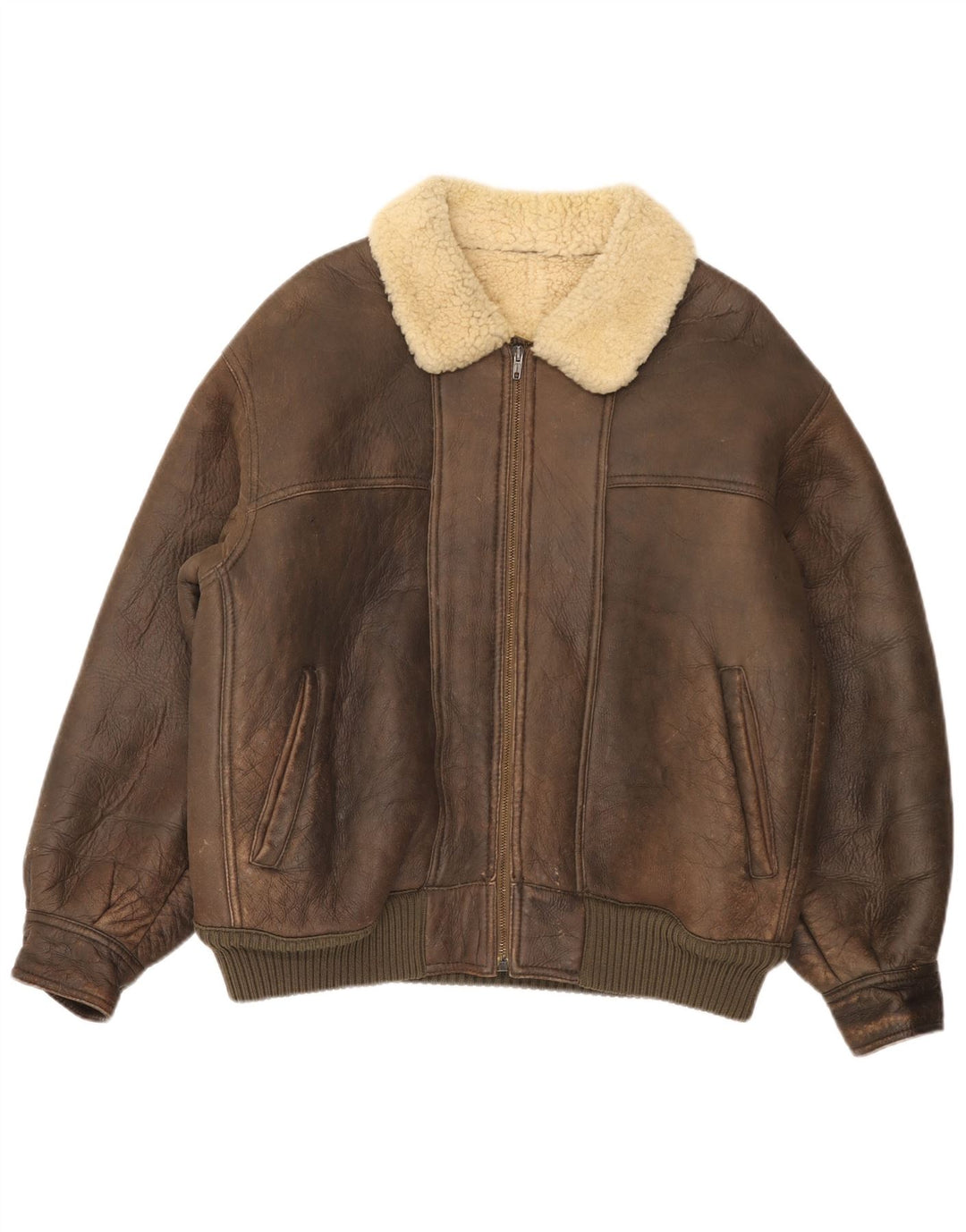 Vintage Ανδρικό Bomber Shearling Jacket UK 36 Small Brown