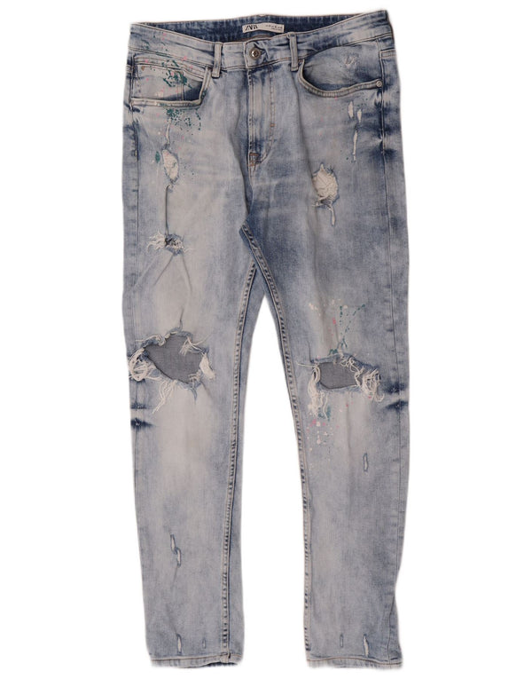 Zara Womens Acid Wash Distressed Skinny Jeans IT 46 XL W36 L29 Blue