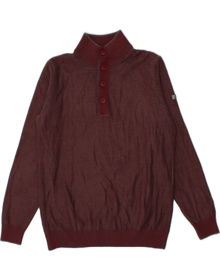 NAVIGARE Mens Button Neck Jumper Sweater Large Maroon Wool Vintage Navigare and Second-Hand Navigare from Messina Hembry 