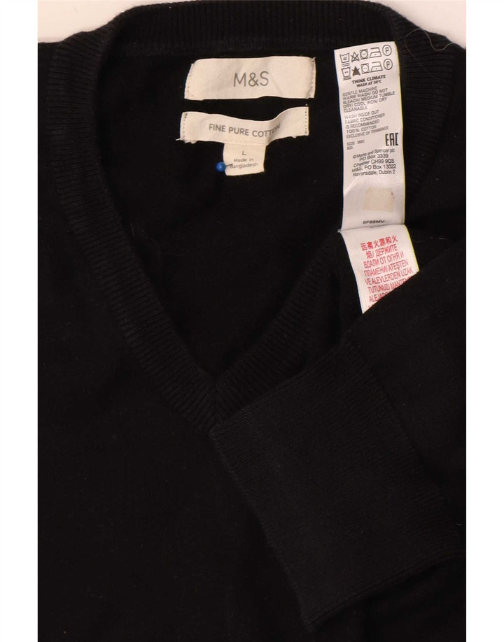 Marks & Spencer Ανδρικό πουλόβερ με λαιμόκοψη V-λαιμόκοψη μεγάλο μαύρο βαμβακερό