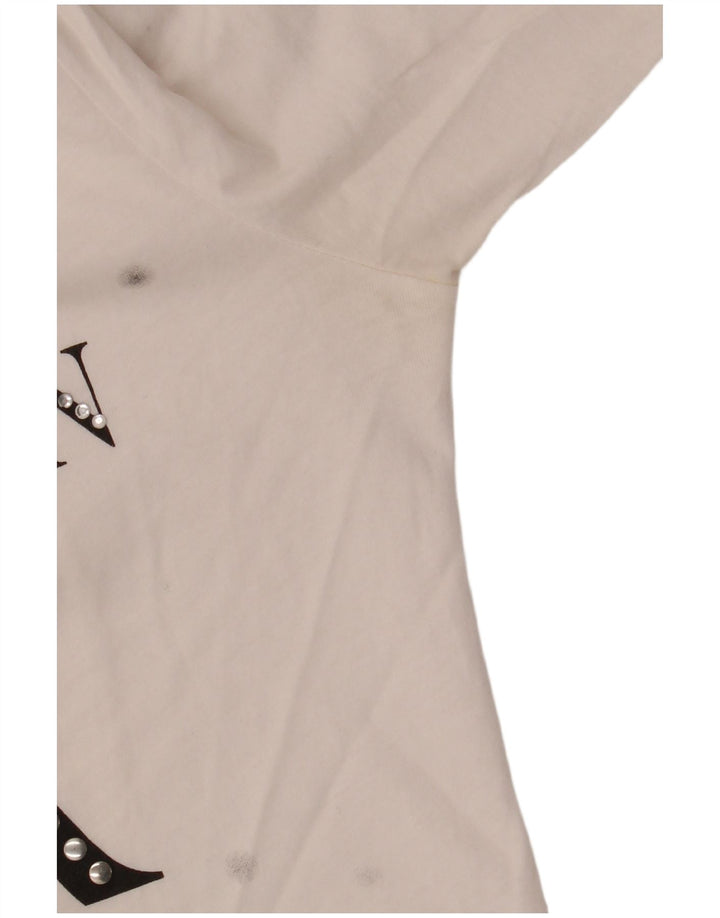 BENETTON Γυναικείο Γραφικό Τοπ 3/4 Μανίκι UK 12 Μεσαίο Λευκό