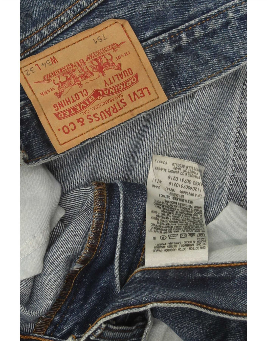 Levi's Mens 751 Straight Jeans W34 L32 Μπλε Βαμβακερό