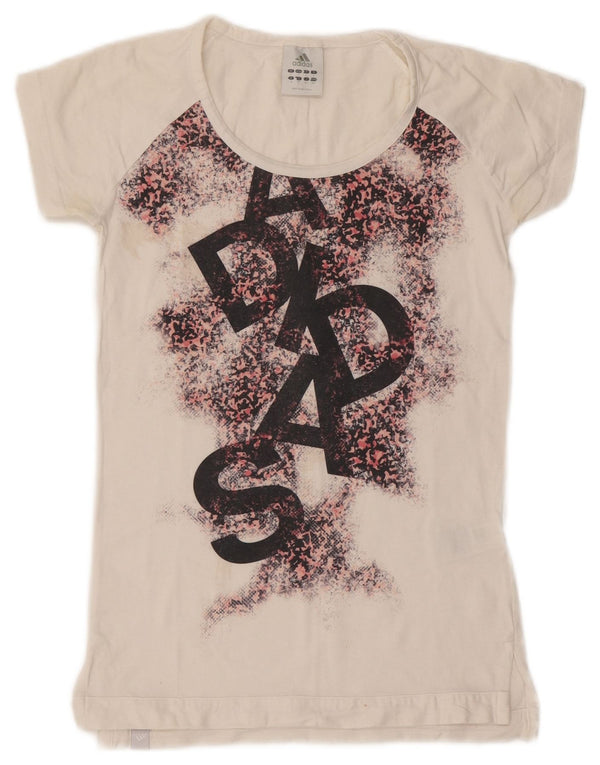 ADIDAS Womens Graphic T-Shirt Top UK 10 Small White Animal Print Cotton