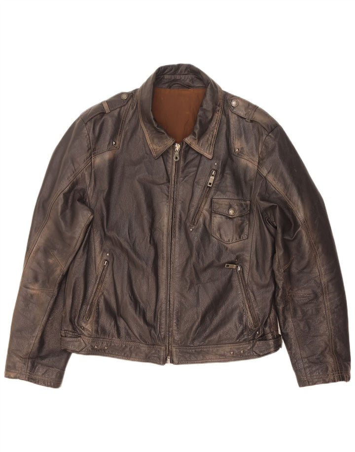 Vintage Ανδρικό Στρατιωτικό Δερμάτινο Μπουφάν IT 56 3XL Καφέ