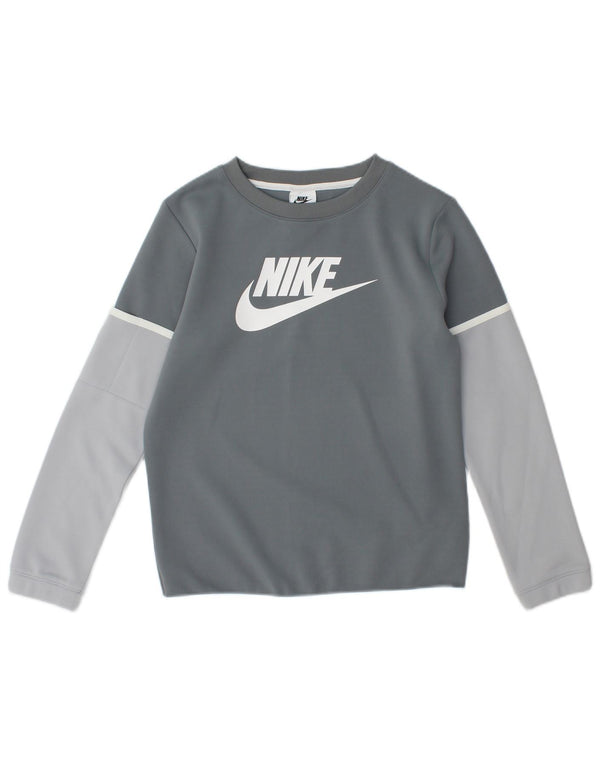 Μακρυμάνικο μπλουζάκι με γραφικά Nike Boys 10-11 ετών με μεσαίο γκρι χρώμα